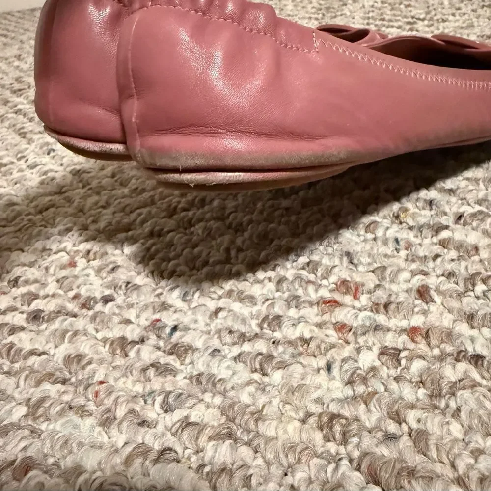 Tory Burch Minnie Travel Ballet with Leather Logo in Rosa- Size 9.5